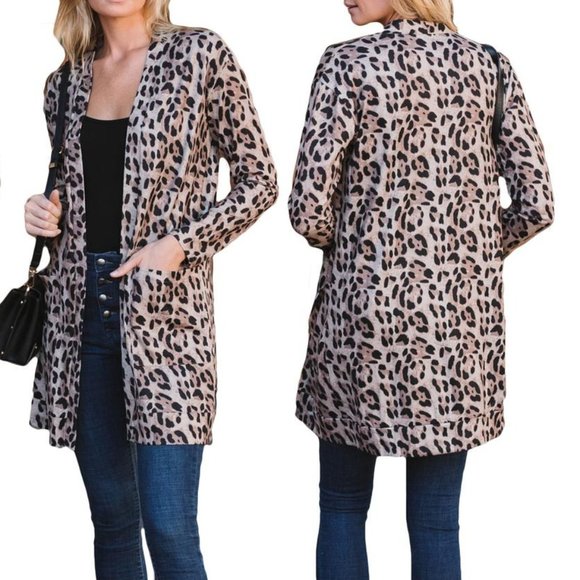 Amaryllis Sweaters - NWOT Lightweight Cozy Pocket Cardigan LeopardCreme